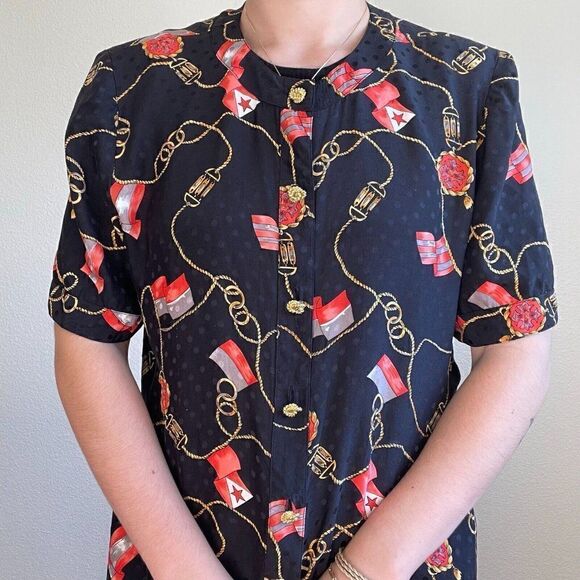 Vintage 80s Womens I. Magnin 100% Silk Button Down Lightweight Blouse Sz M - Picture 8 of 12